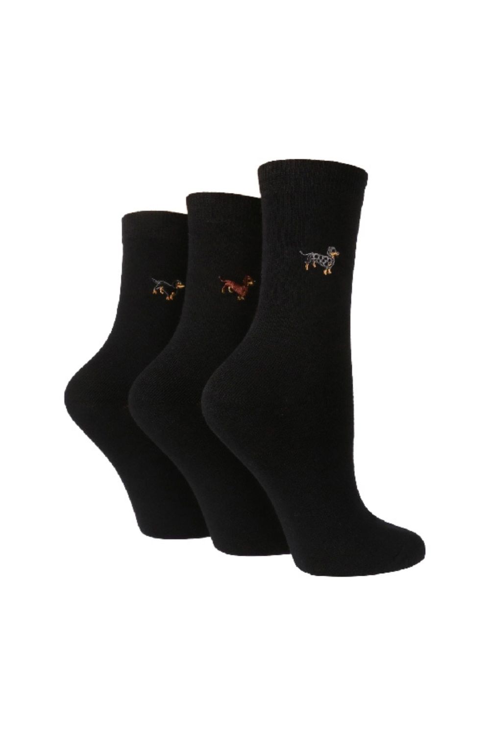 Black 3 Pack Embroidered Cotton Socks, Image 1 of 3