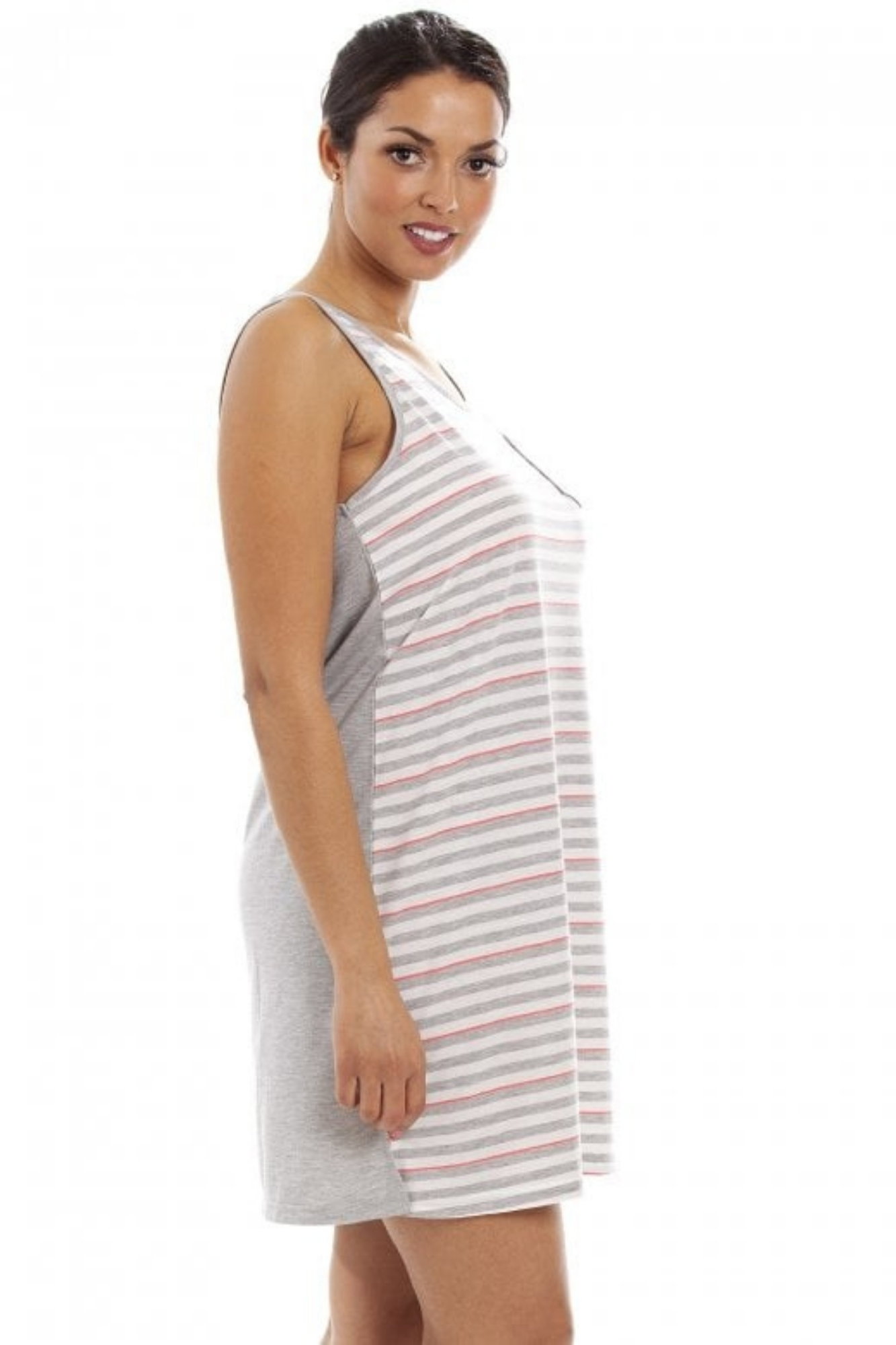 Grey Camille Lingerie Grey Lightweight Striped Sleeveless Nightie, Image 2 of 5