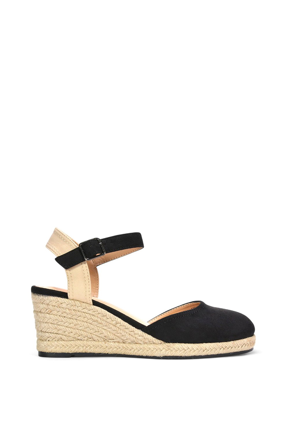 Black 'Joey' Closed Toe Ankle Strap Espadrille Wedge Platform Shoes
