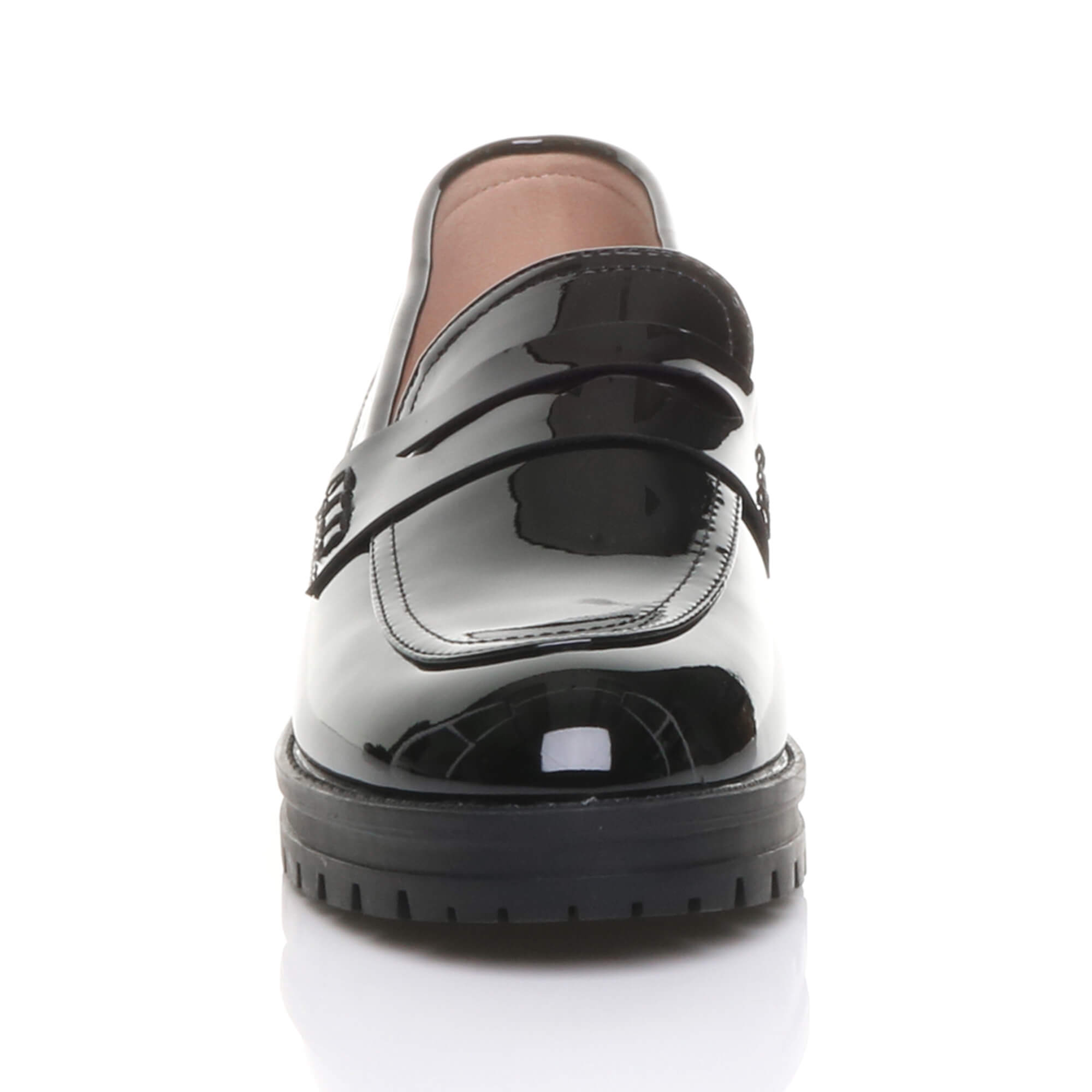 Black AJVANI Black Flat Chunky Heeled Penny Loafers, Image 5 of 5