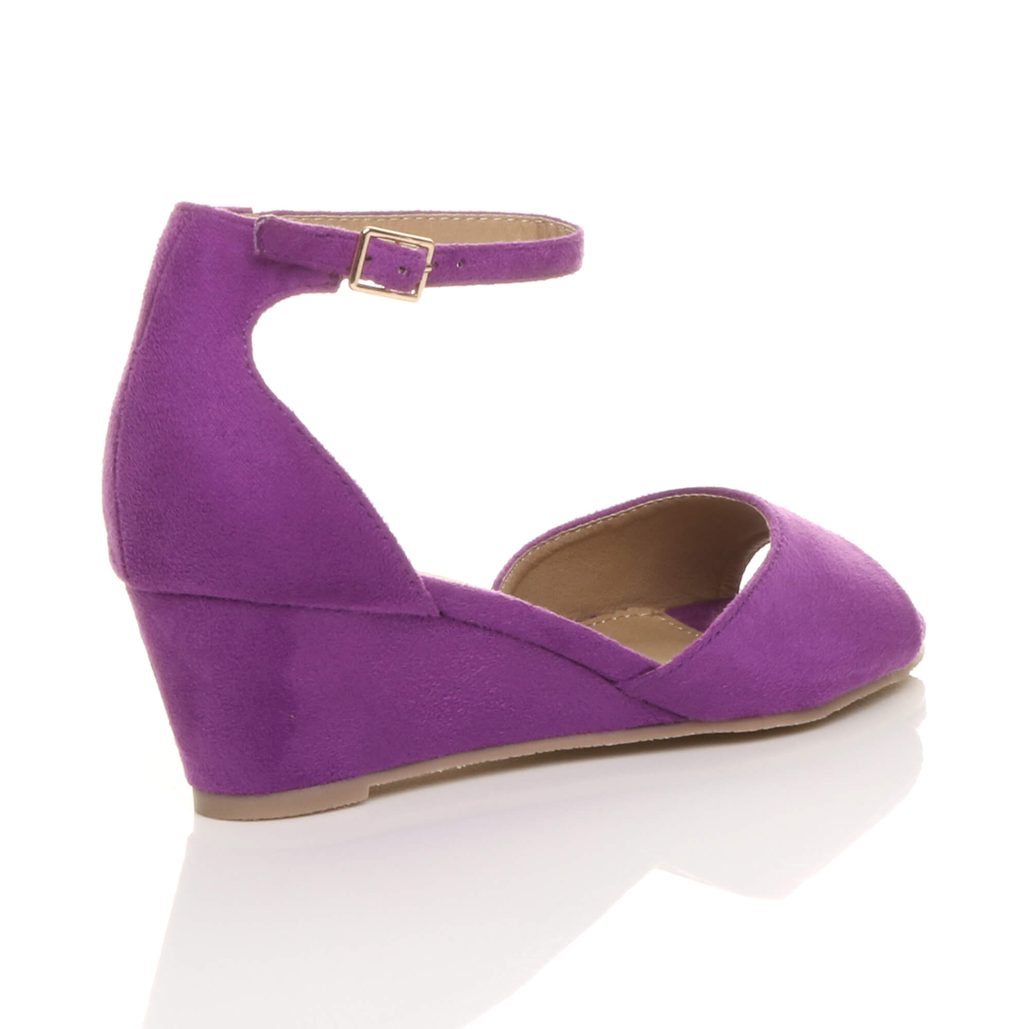 Purple AJVANI Purple Mid Wedge Heel Ankle Strap Sandals, Image 4 of 6
