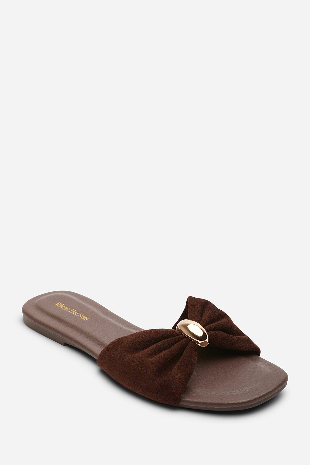Dark Brown Where's That From Dark Brown Arc Ruched Buckle Slide On Sandal, Image 3 of 6