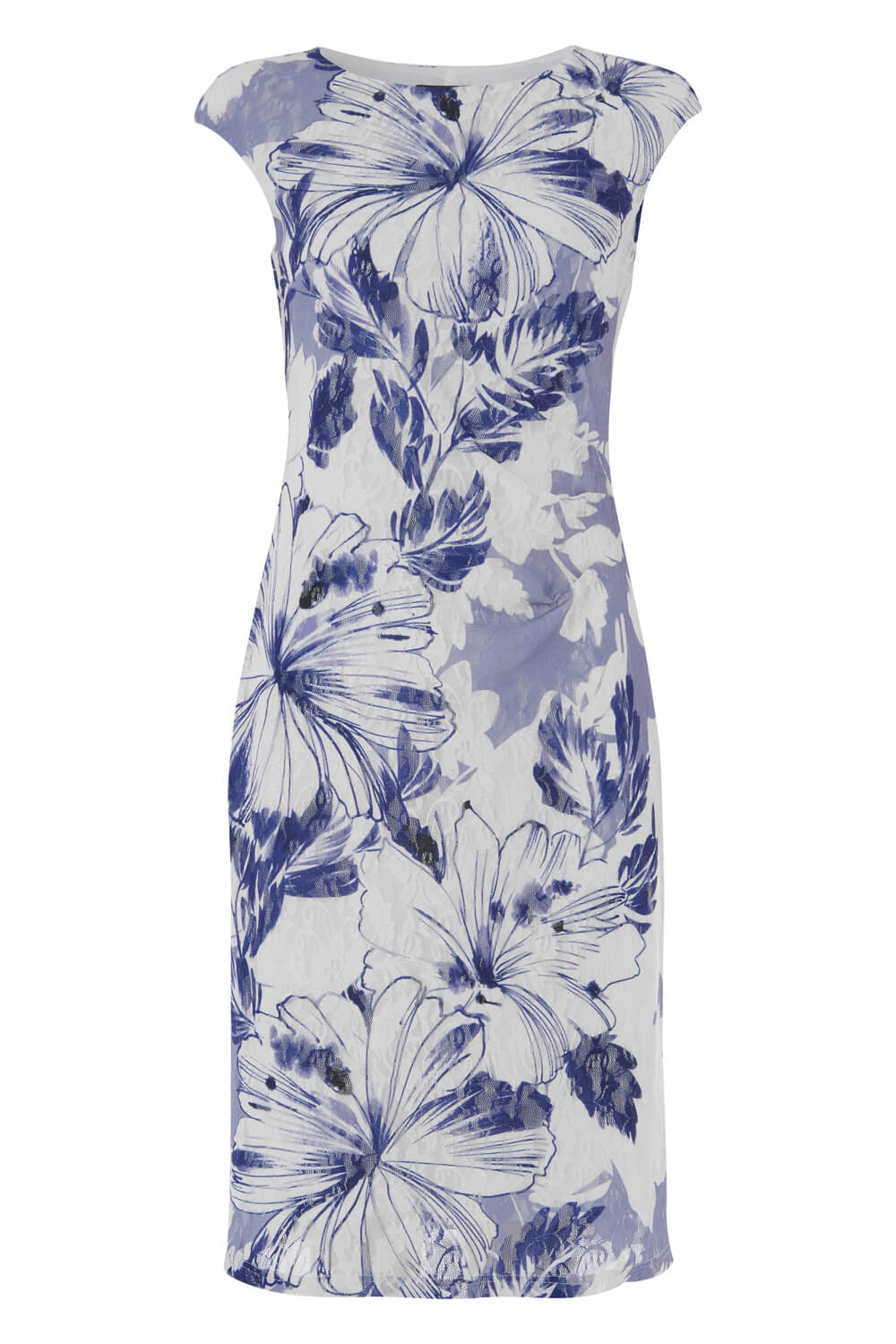 Blue Floral Print Lace Dress, Image 5 of 4