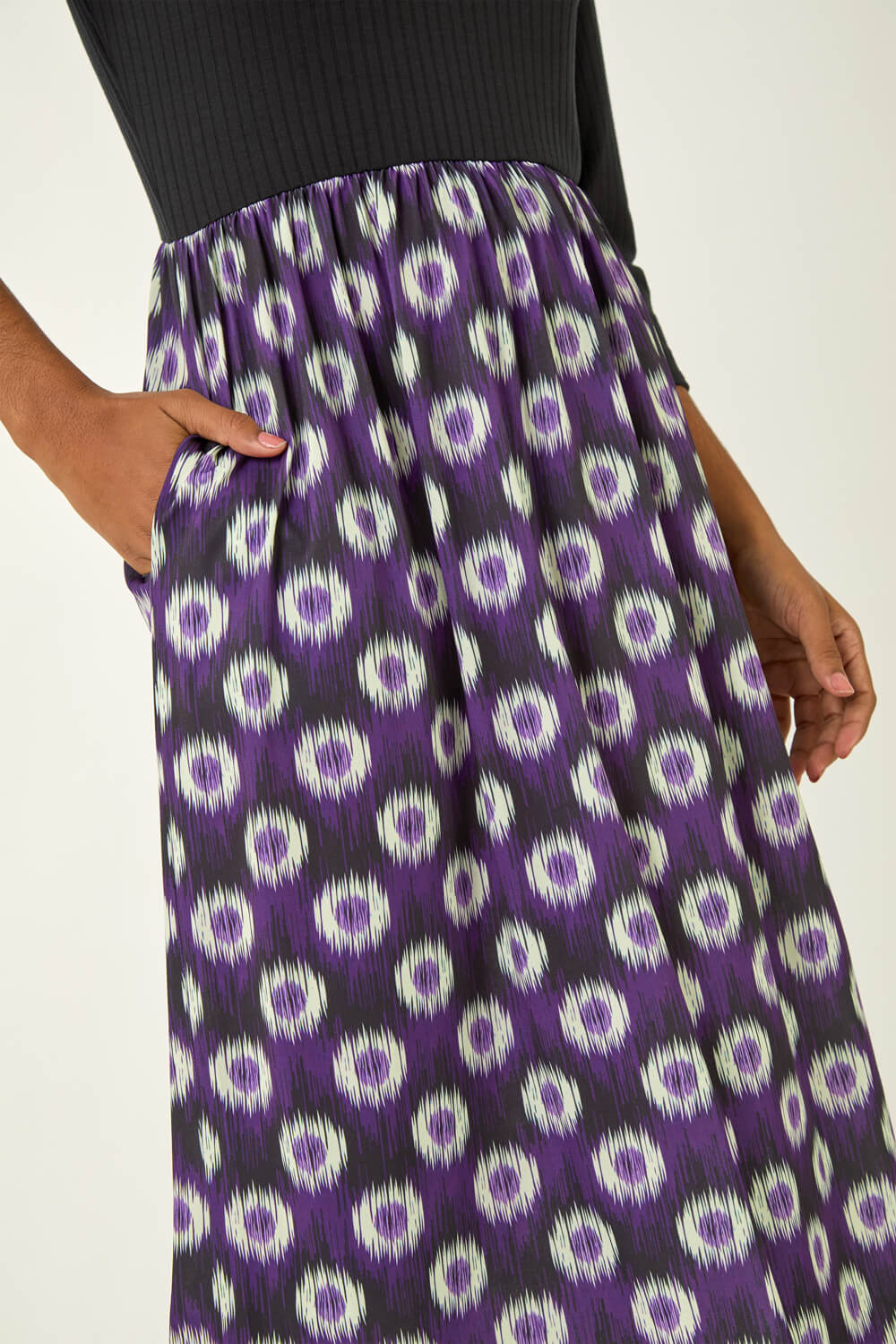 Purple Geo Print Midi Stretch Dress, Image 6 of 5