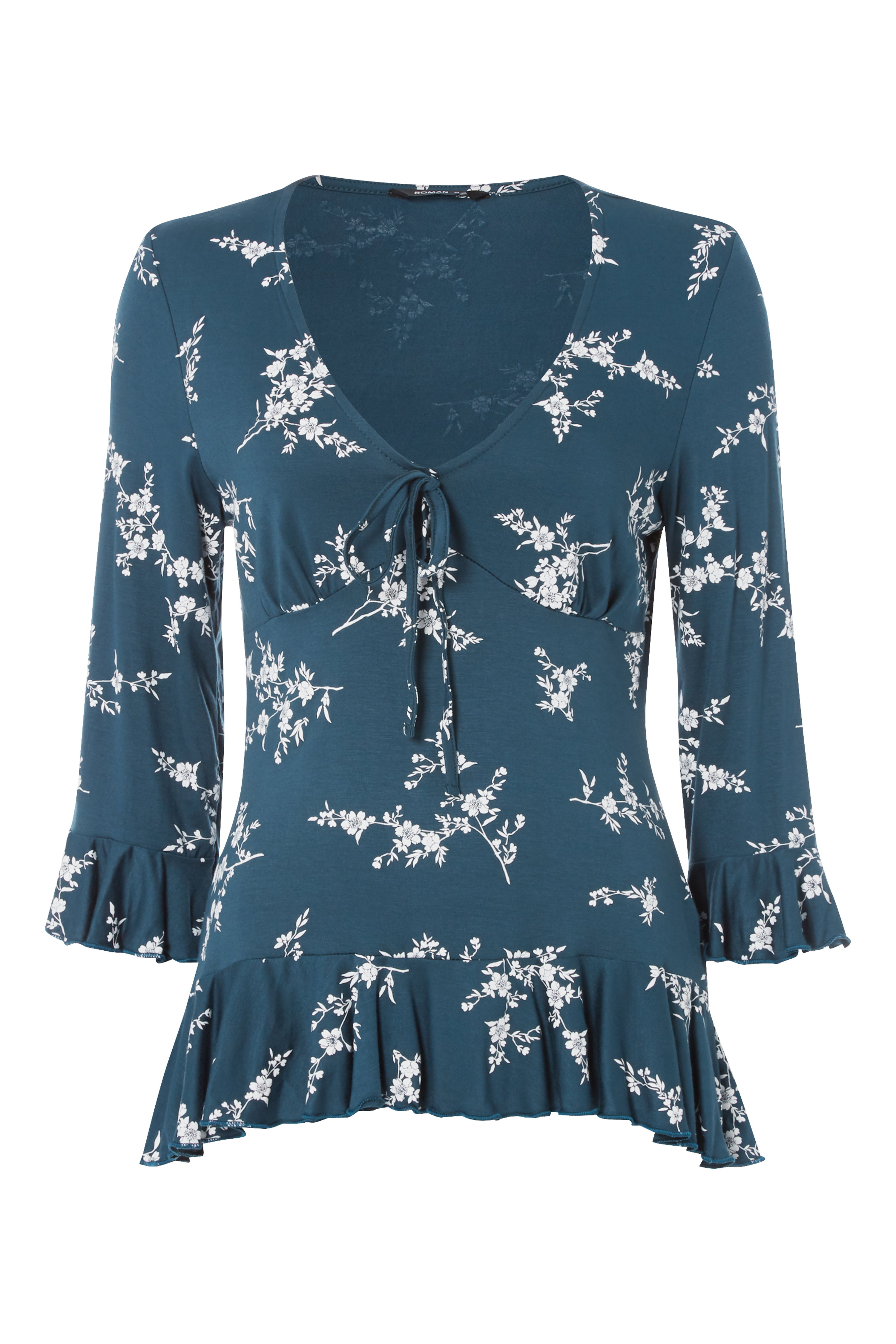 Teal Ditsy Floral Print Top, Image 5 of 4