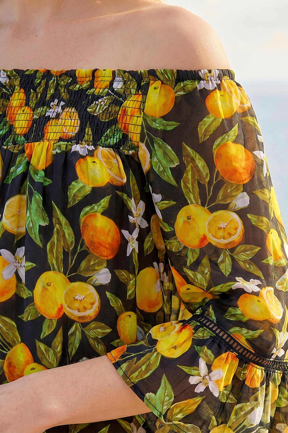 ORANGE Floral Citrus Bardot Top, Image 5 of 4