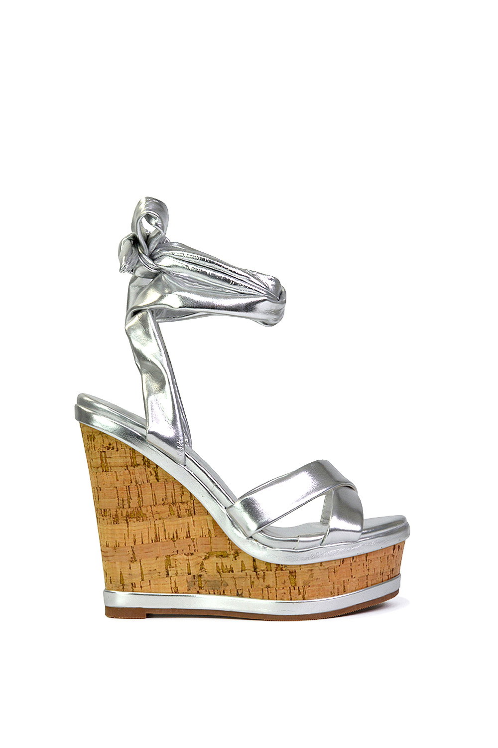 Black 'Kammie' Lace Up Strappy Cork Platform Wedge Heel Sandal Shoes