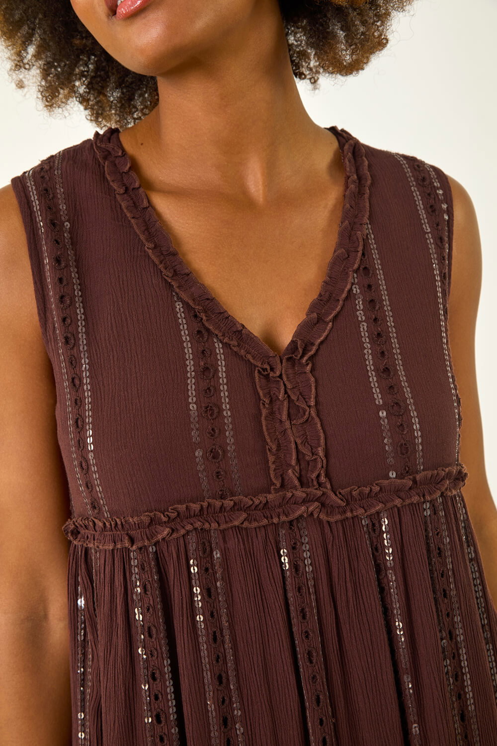 Chocolate Sequin Tiered Maxi Dress, Image 6 of 5