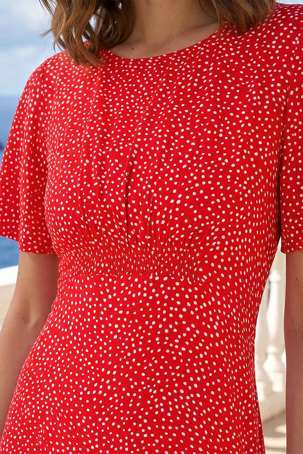 Red Petite Polka Dot Midi Dress, Image 5 of 4