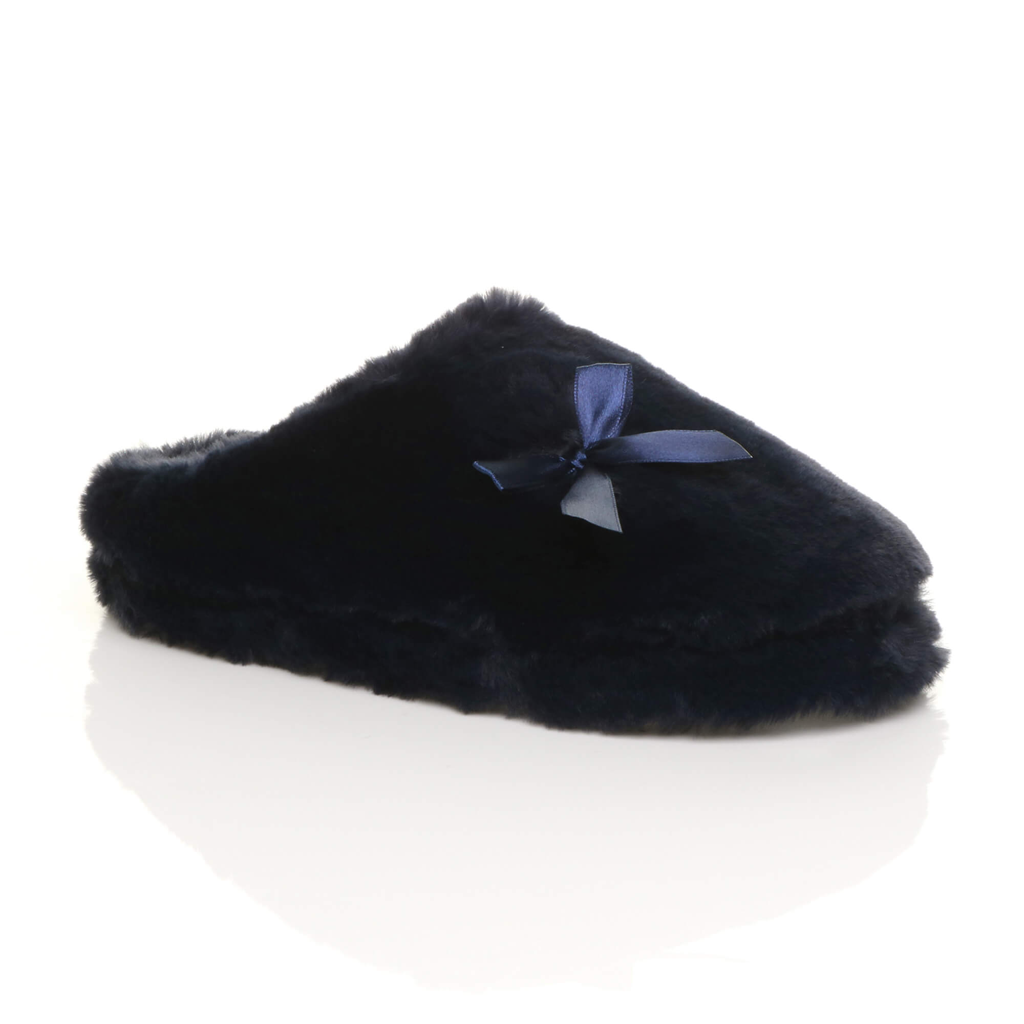 Navy Blue AJVANI Navy Blue Fluffy Mule Slippers, Image 1 of 6