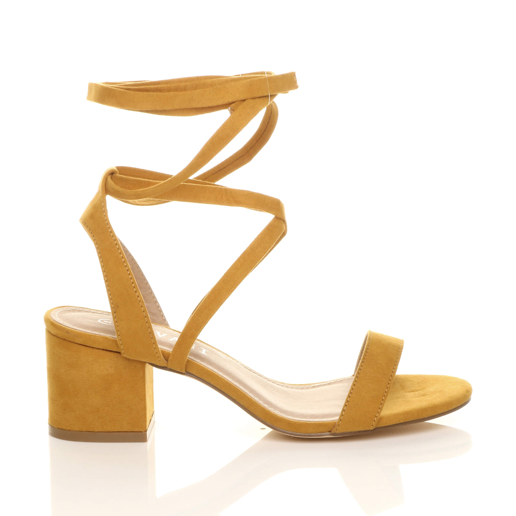 Yellow AJVANI Yellow Mid Block Heel Tie Up Sandals, Image 2 of 6