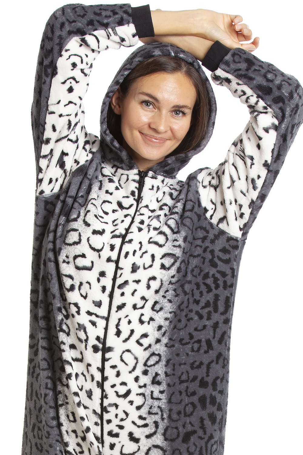 Grey Supersoft All In One Snow Leopard Animal Print Onesie, Image 5 of 5