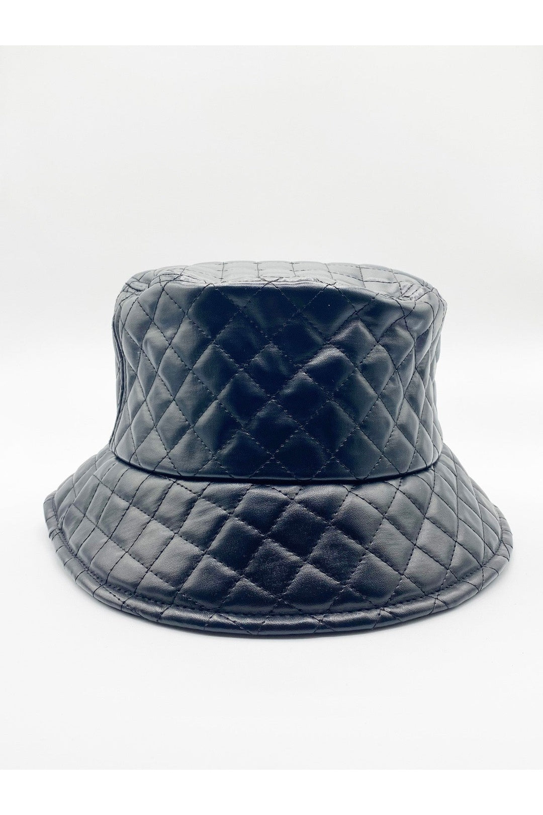 Black Emerald Quilted PU Leather Bucket Hat In Black, Image 1 of 2