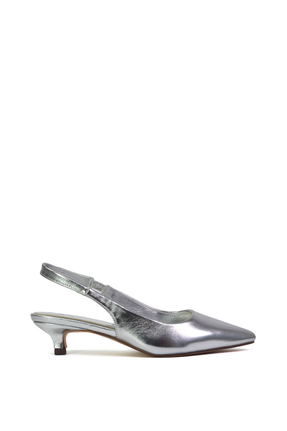 Silver XY LONDON Silver 'Avalone' Pointed Toe Sling Back Kitten Heel Sandals, Image 1 of 5