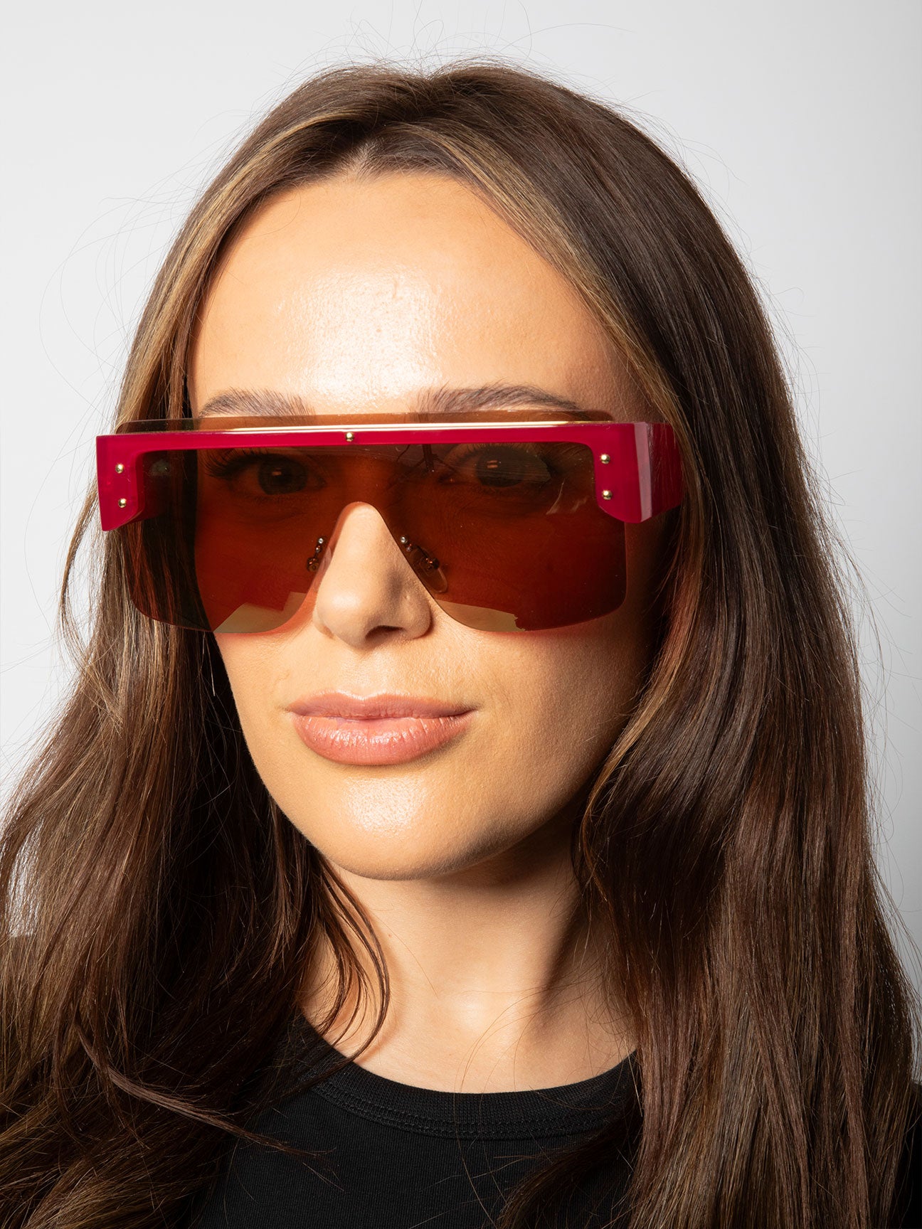 Red Oversized Flat Top Sunglasses Mirrored Lens, Image 2 of 6