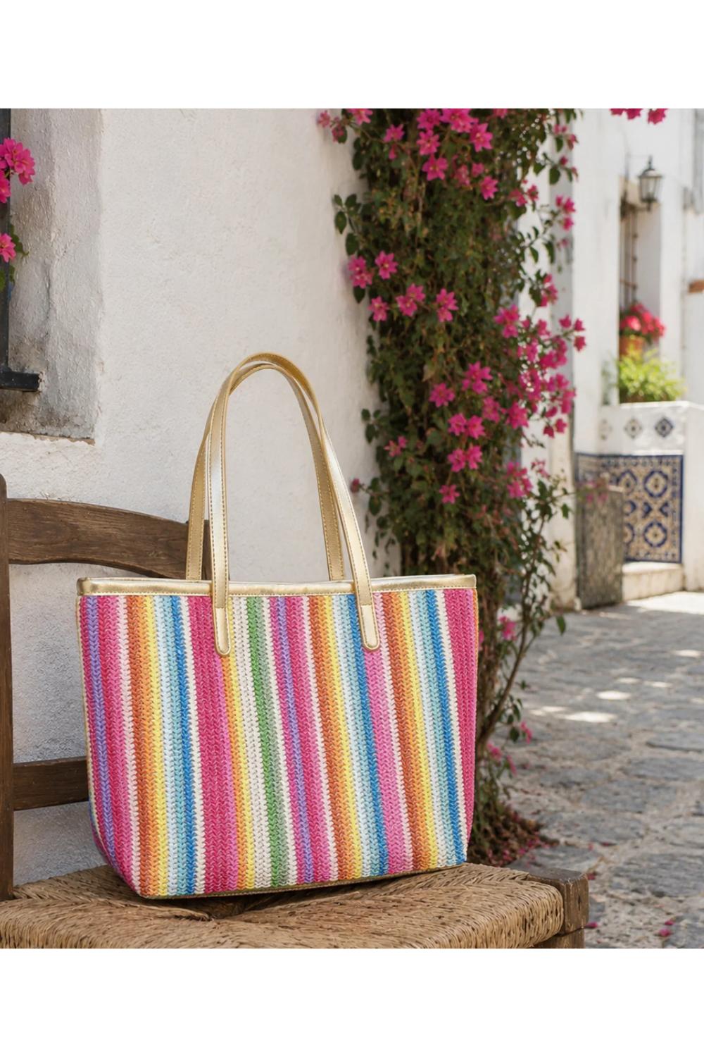Pink Pia Rossini Pink Delfina - Stripe Beach Bag, Image 2 of 5