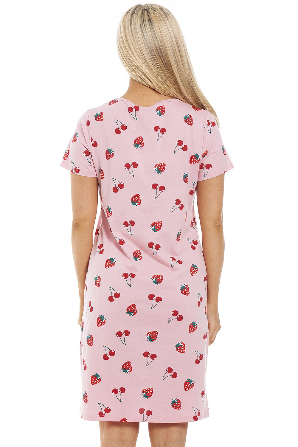 Pink Camille Lingerie Pink Strawberry Print Cotton Nightshirt, Image 3 of 4