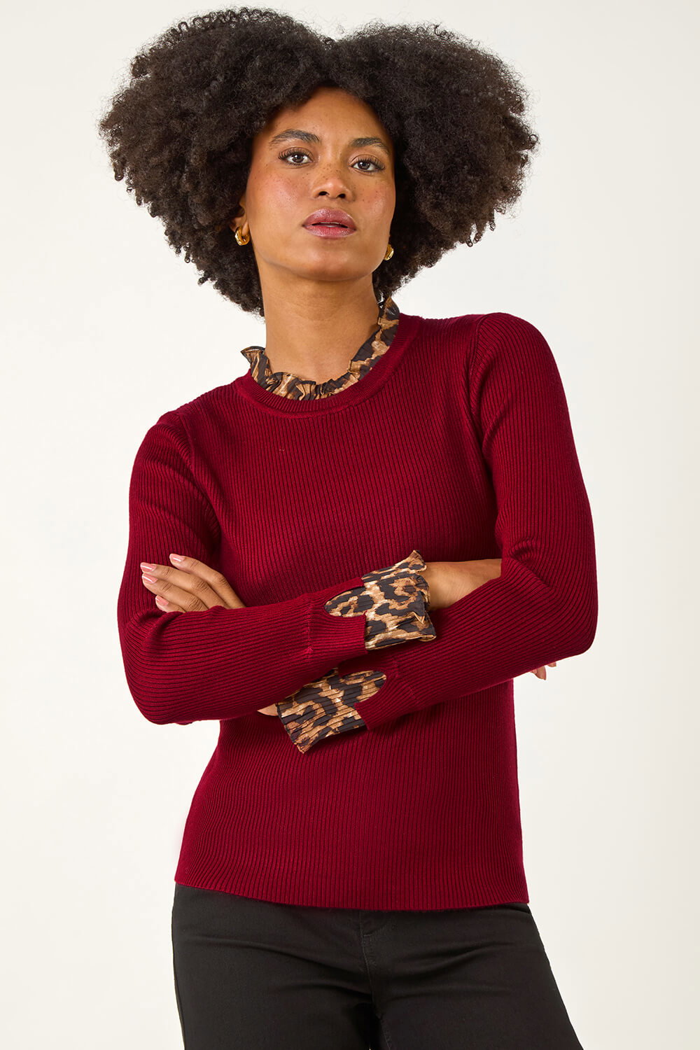 Red Leopard Ruffle Trim Jumper, Image 3 of 5