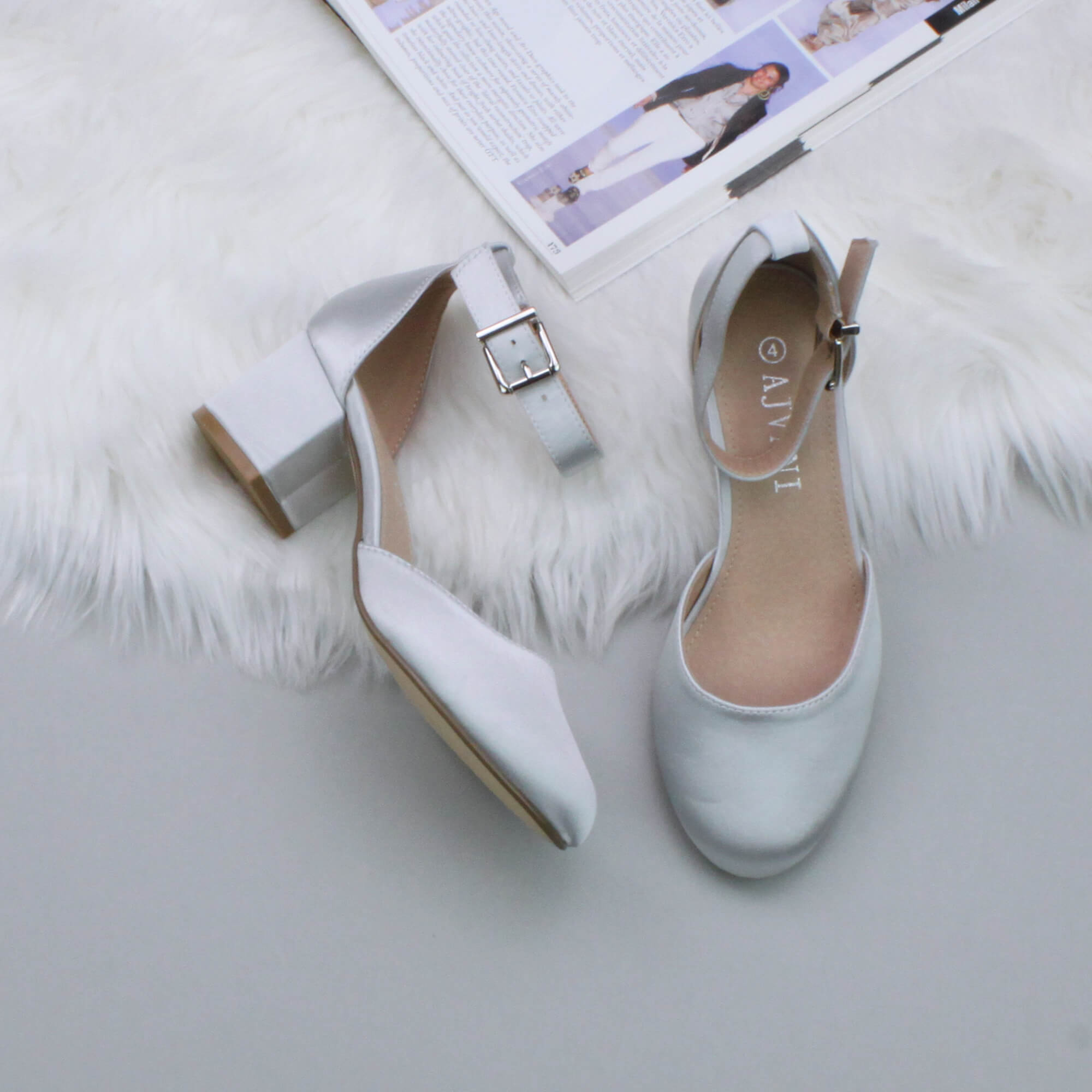 Silver AJVANI Silver Mid Block Heel Ankle Strap 2 Part Heels, Image 4 of 6