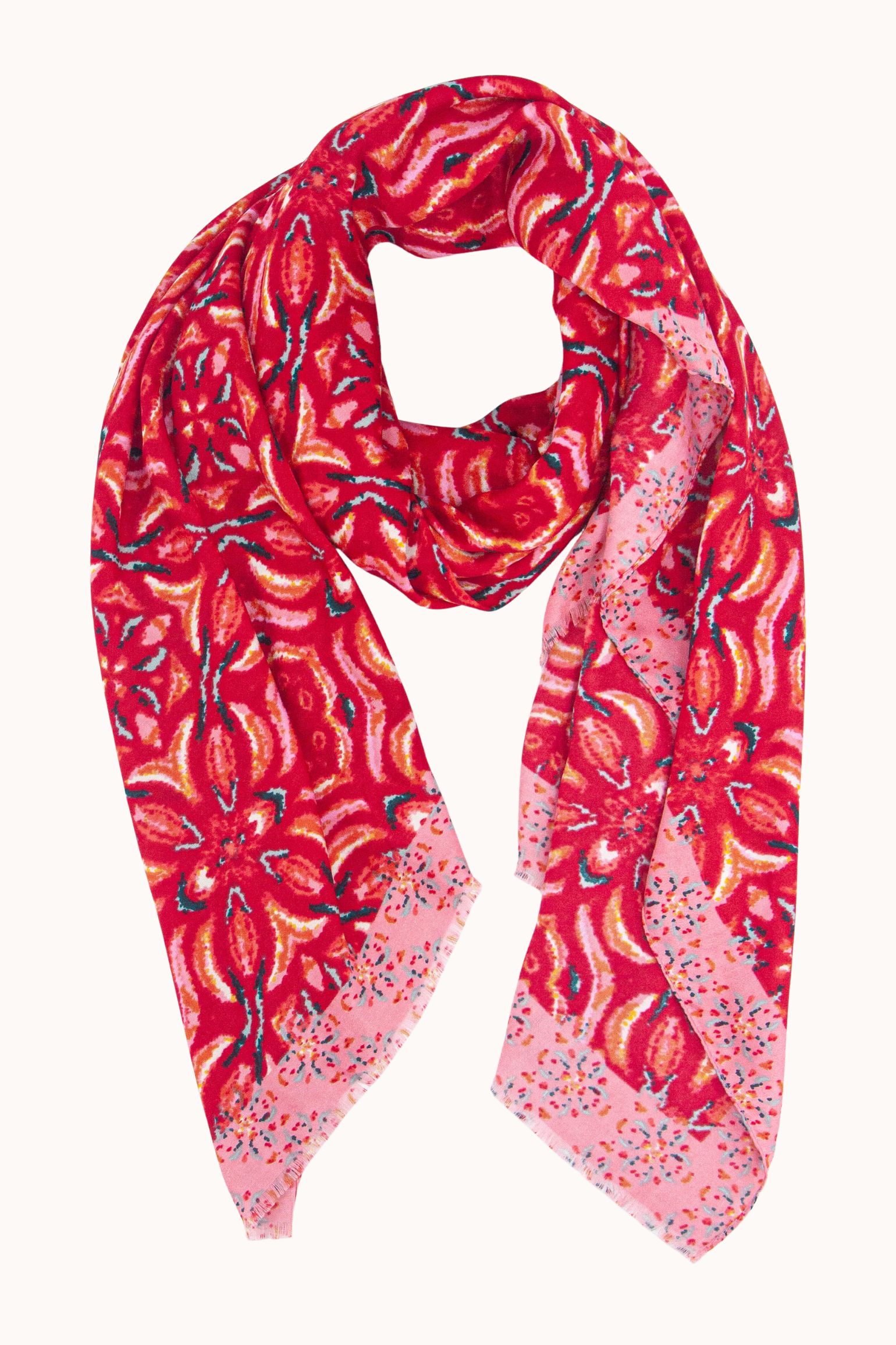 Red Floral Mosaic Lightweight Scarf, Image 1 of 3