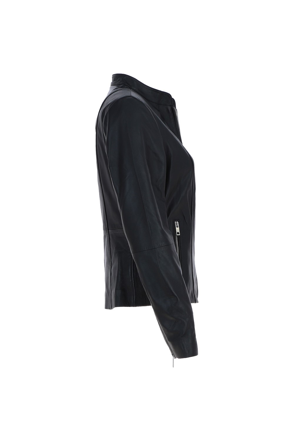 Black Ashwood Leather Black 'Kate' Real Leather Mandarin Collar Biker Jacket, Image 4 of 5