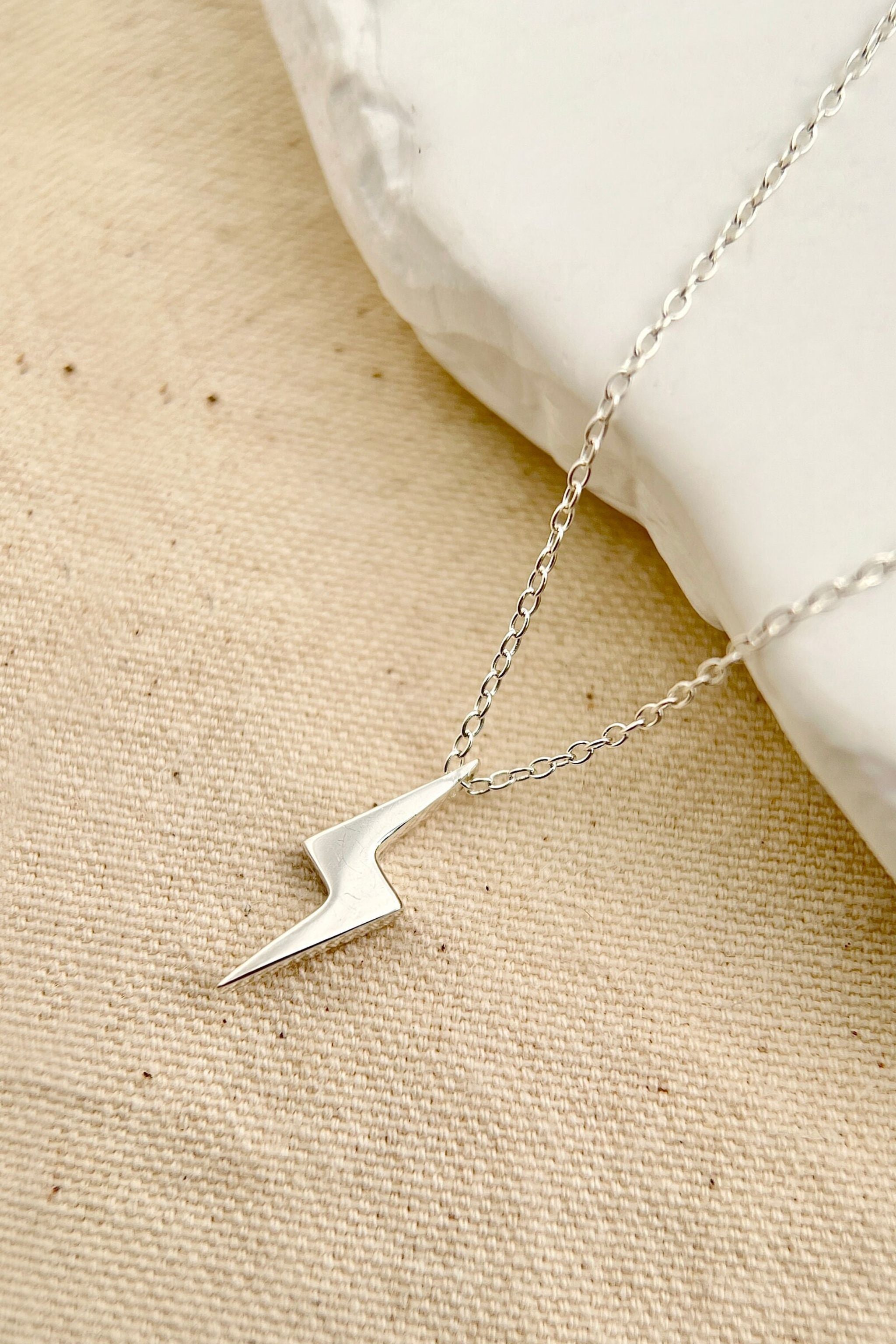 Metallic Sterling Silver Lightning Bolt Necklace