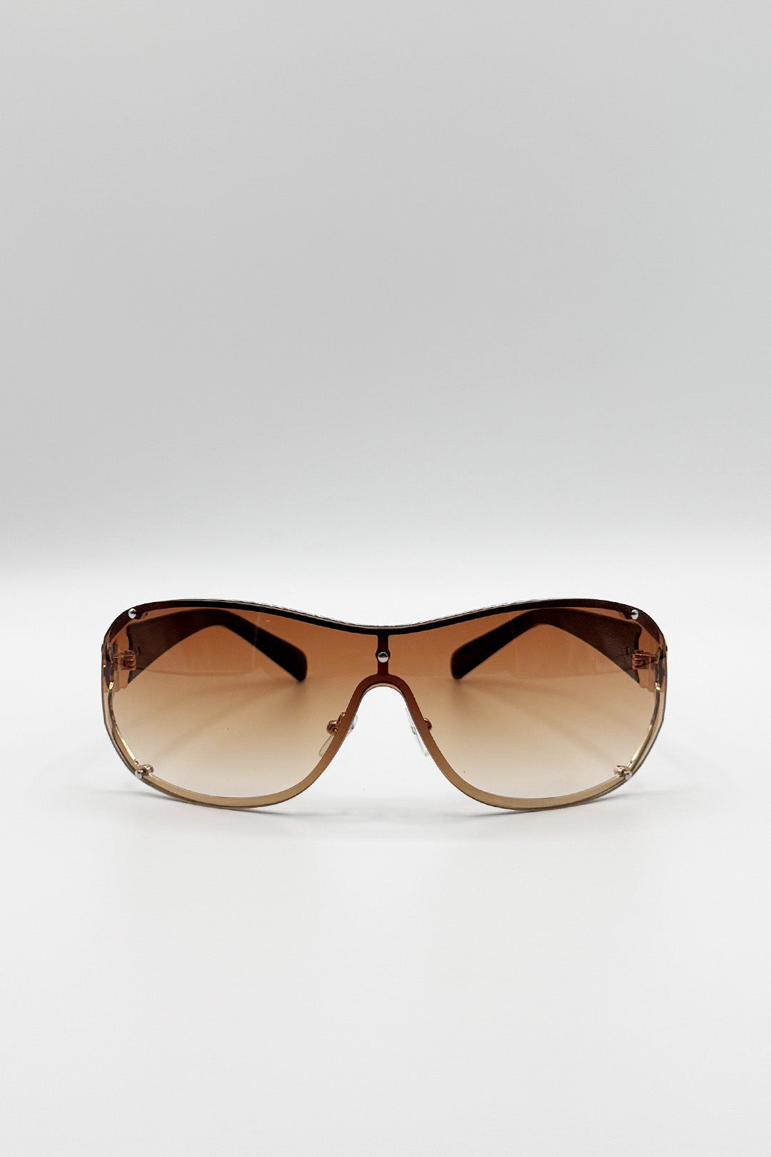 Brown SVNX Brown Vintage Rose Wrap Around Sunglasses In Brown, Image 2 of 6