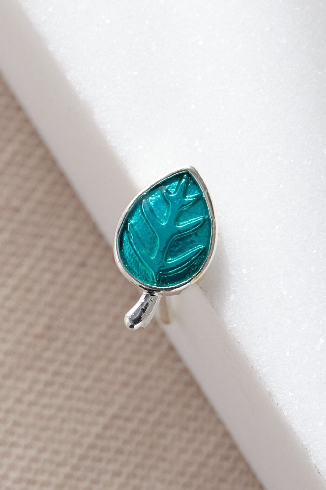 Aqua Turquoise Leaf Stud Earrings, Image 3 of 4