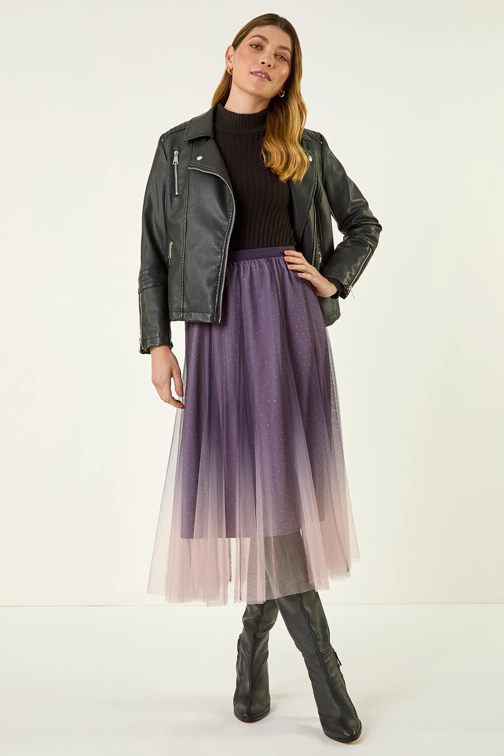 Pink Ombre Dip Dye Mesh Layered Skirt, Image 3 of 7