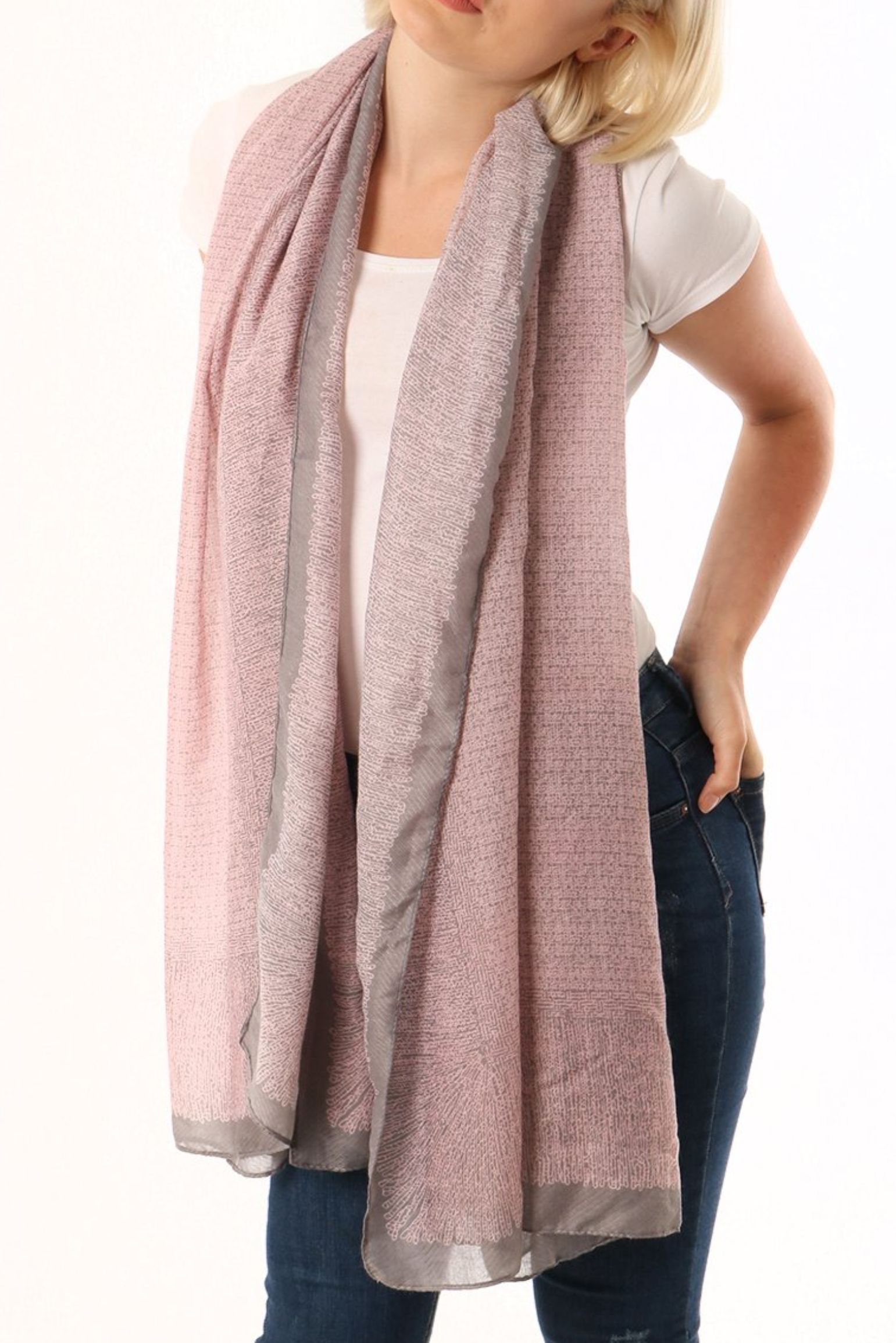 Light Pink Speckled Bordered Lightweight Scarf, Image 2 of 4