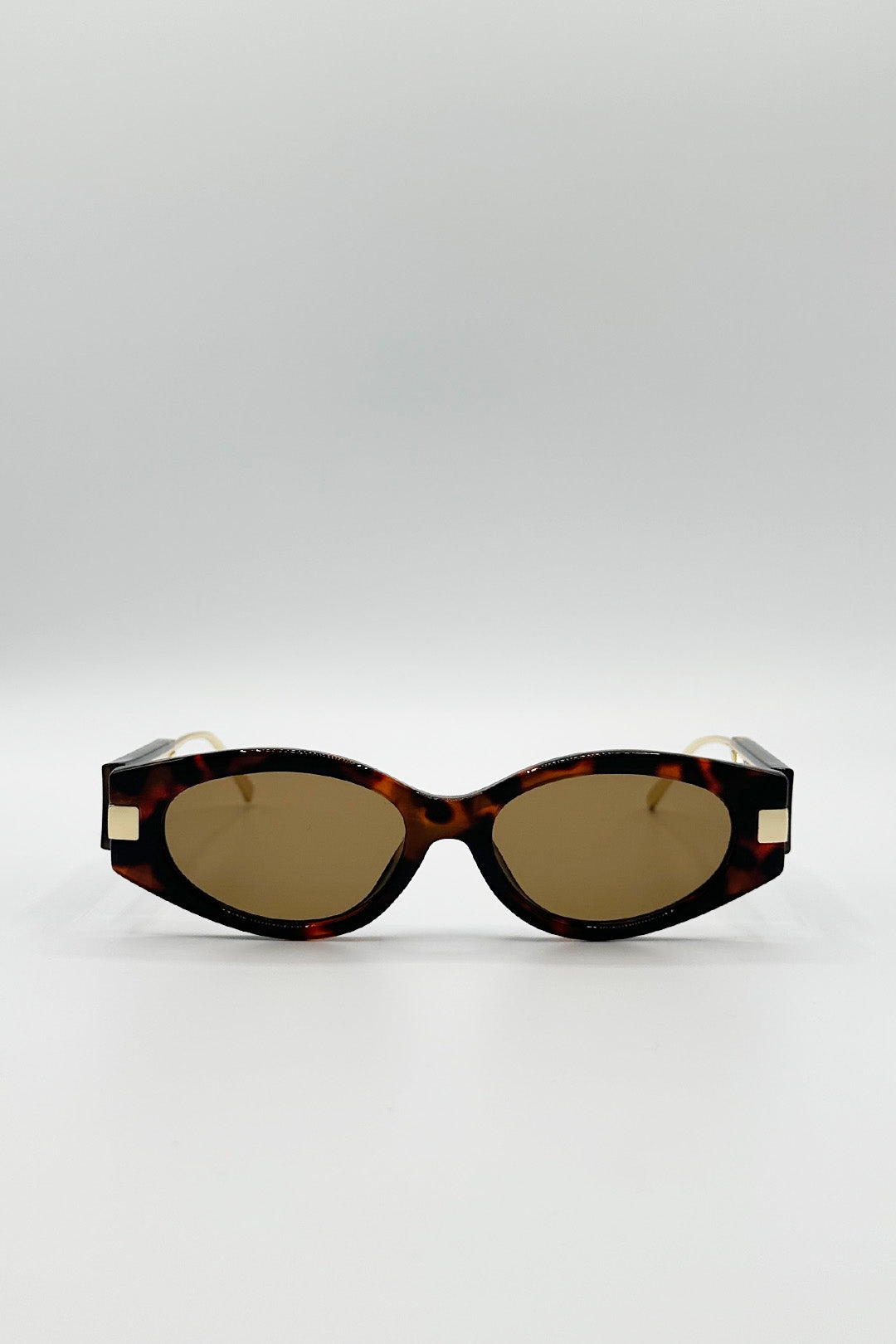 Brown SVNX Brown Oval Metal Detail Sunglasses In Tortoiseshell, Image 2 of 4