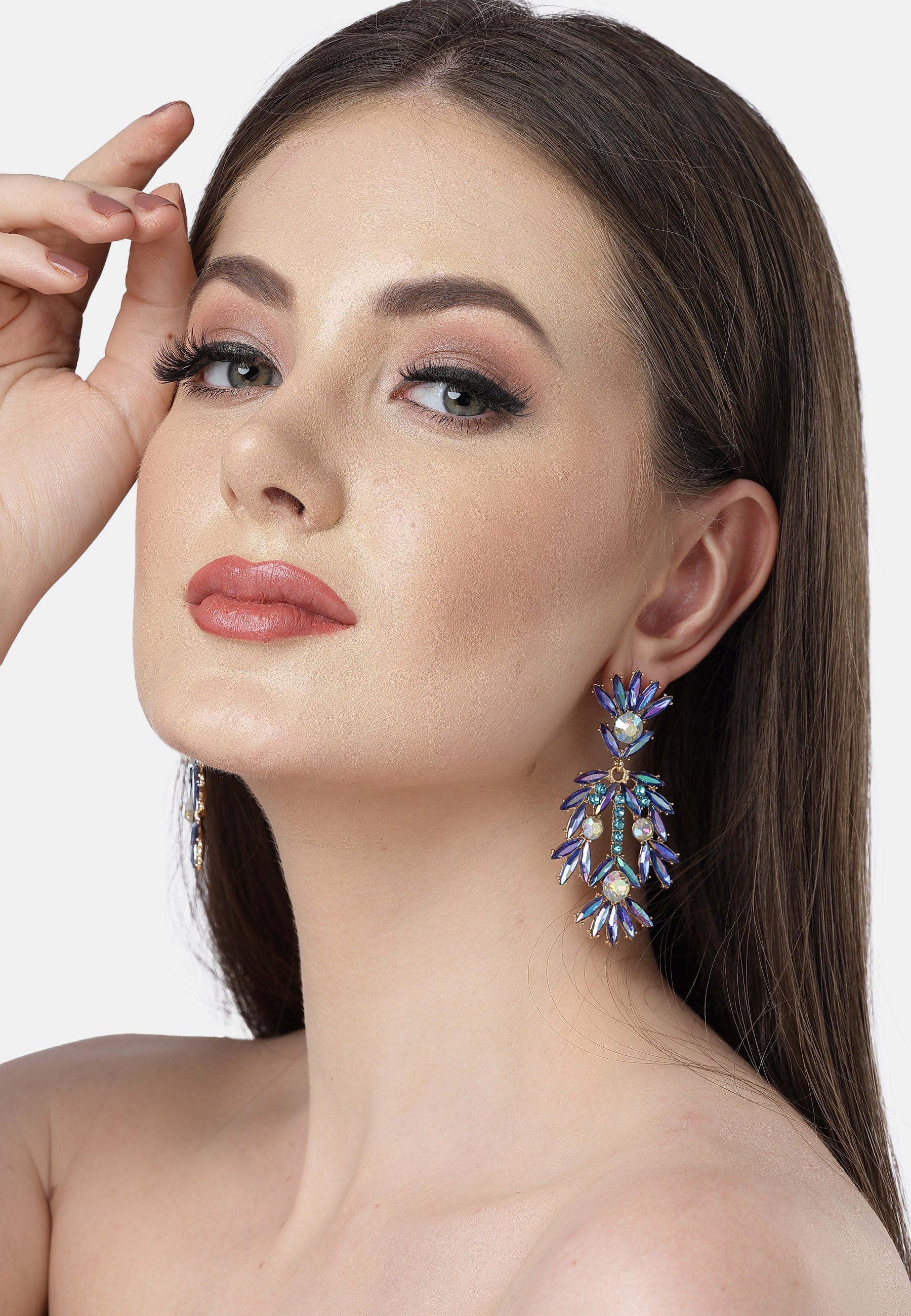 Blue AVANT-GARDE PARIS Blue Diva Collection Fancy Floral Plume Earrings, Image 4 of 5