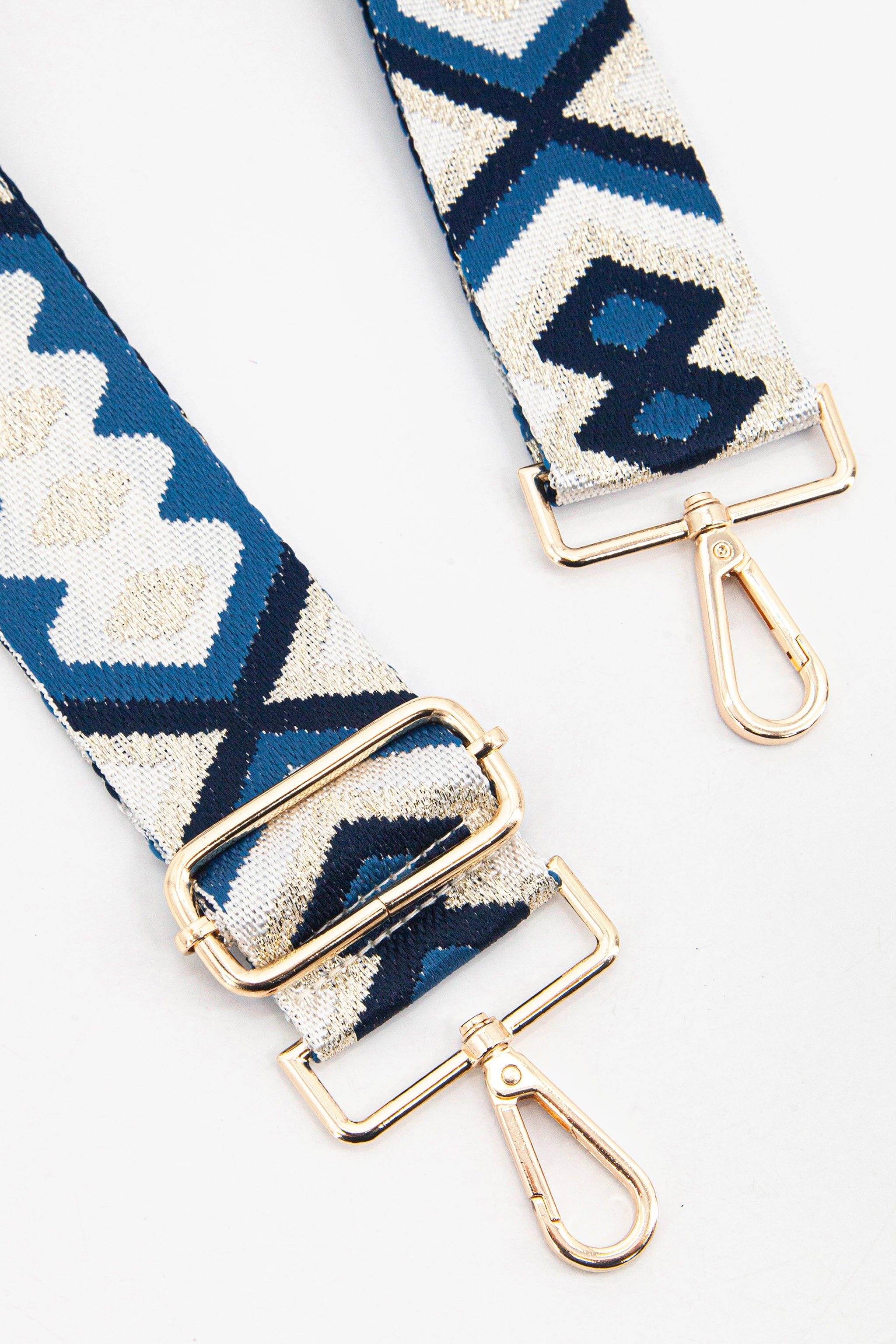 Blue Sarta Blue Metallic Aztec Woven Bag Strap, Image 2 of 4