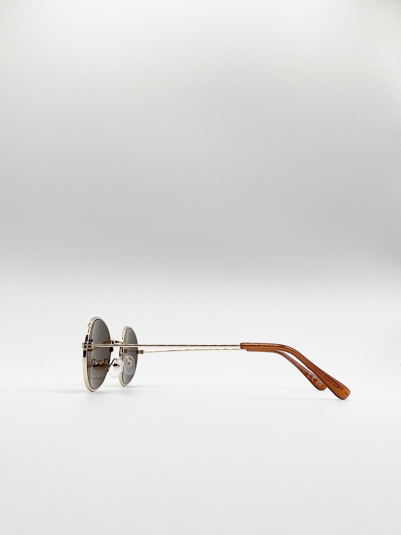 Brown SVNX Brown Round Metal Frame Sunglasses, Image 3 of 4