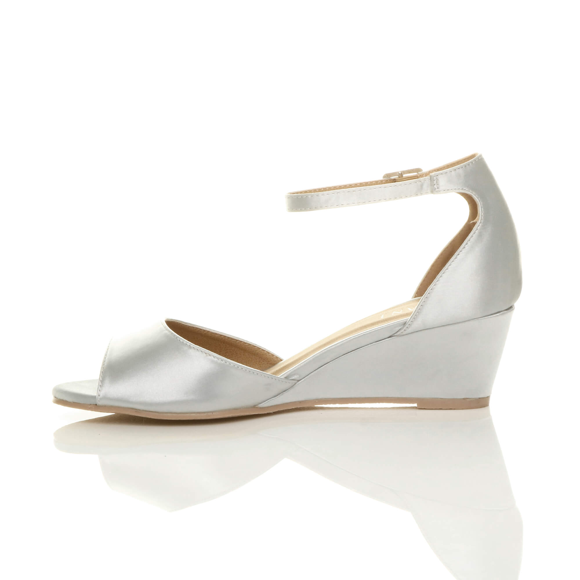 Silver AJVANI Silver Mid Wedge Heel Ankle Strap Sandals, Image 3 of 6