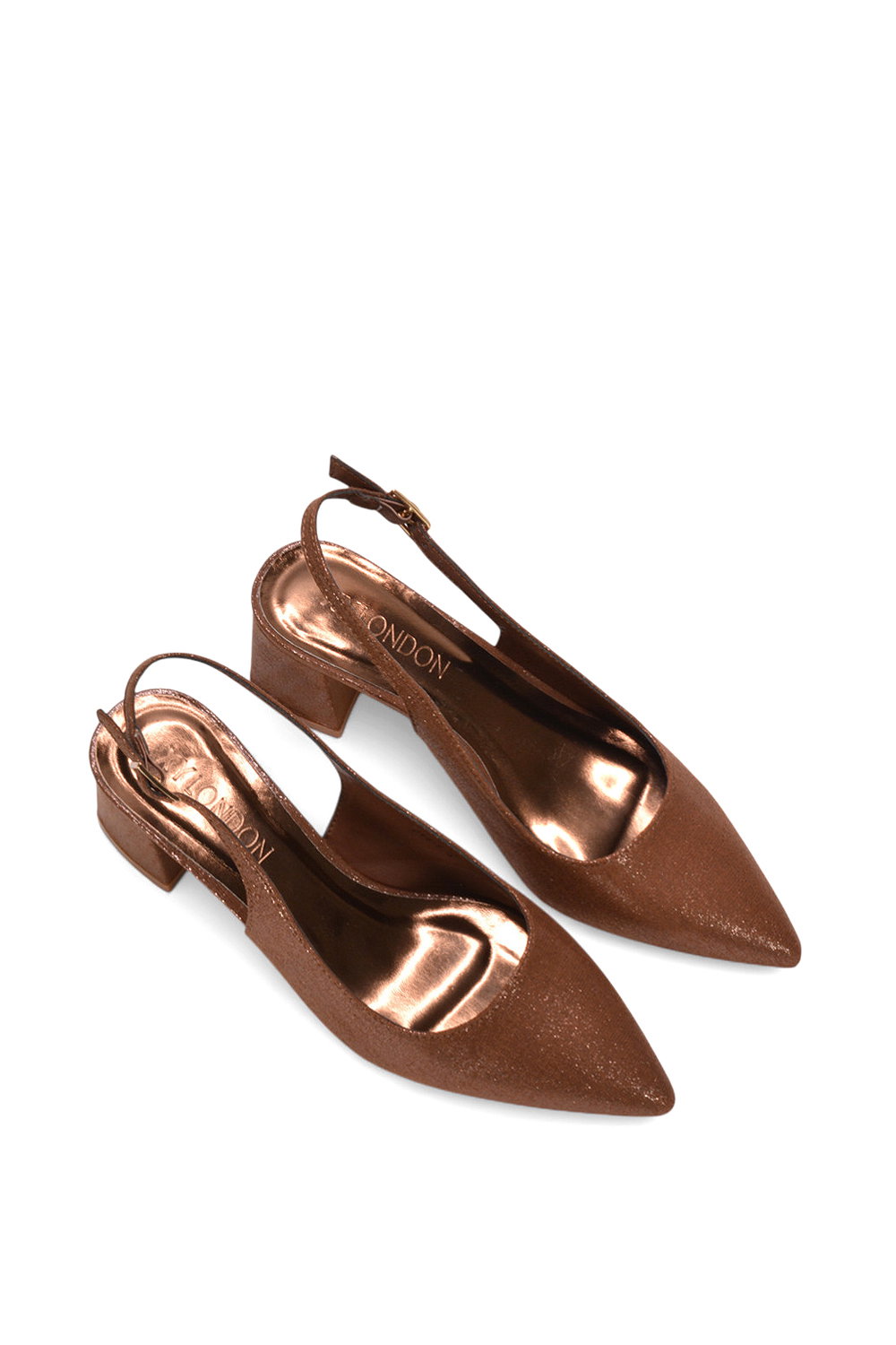 Brown 'Virelai' Shimmer Low Block Heels With Slingback, Image 6 of 6