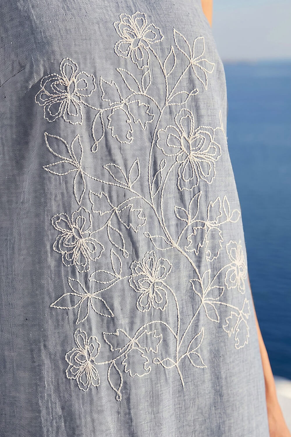 Denim Embroidered Swing Mini Dress , Image 5 of 4