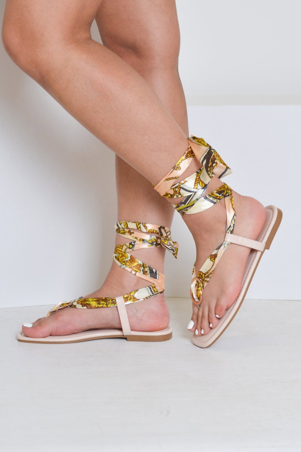 Natural Scarf Wrap Around Tie Leg Sandals, Image 5 of 4