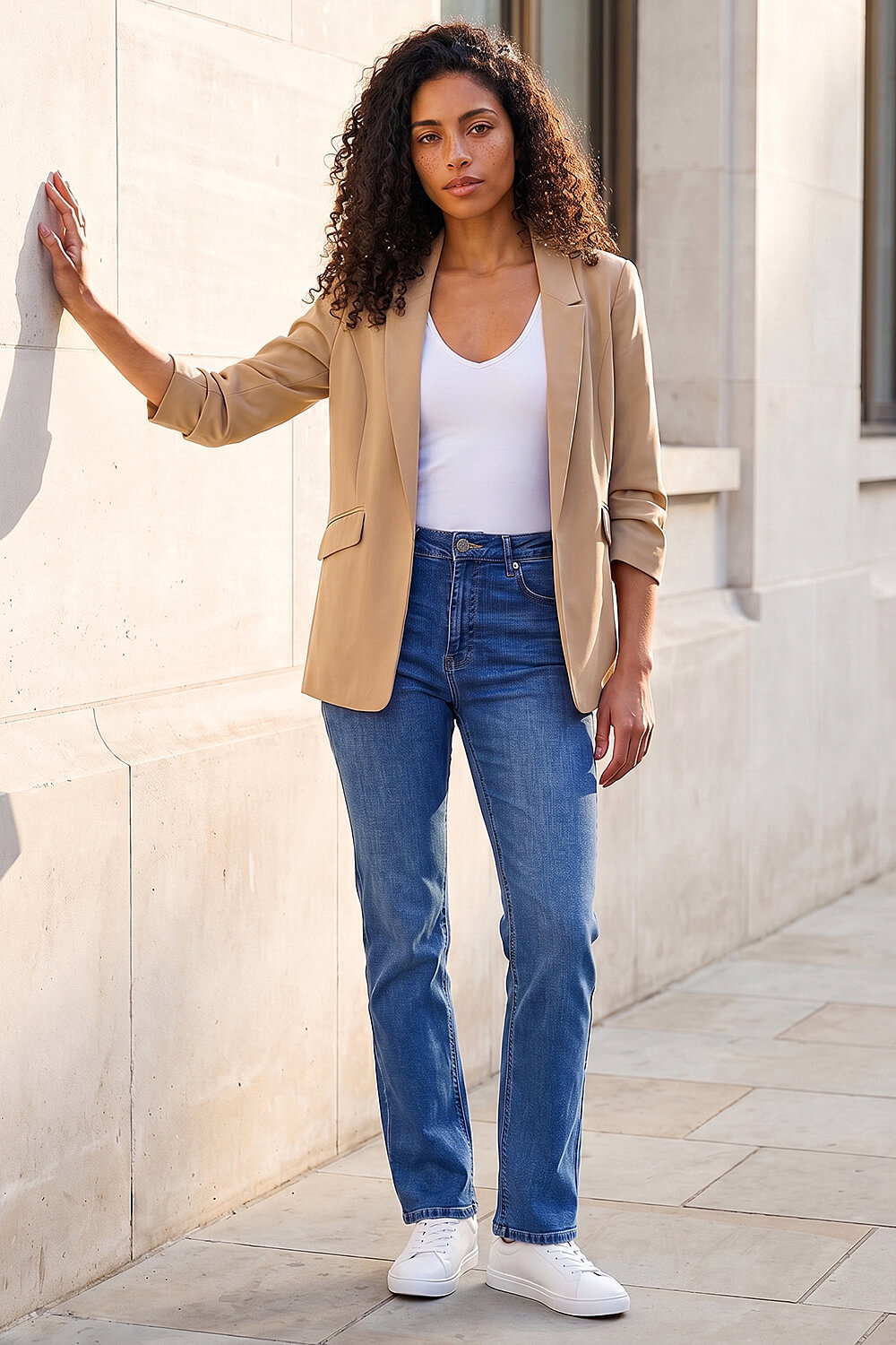 Natural Ruched 3/4 Sleeve Stretch Blazer , Image 3 of 4