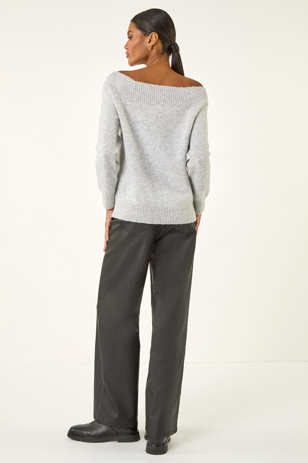 Light Grey Embellished Soft Knit Jumper , Image 4 of 5