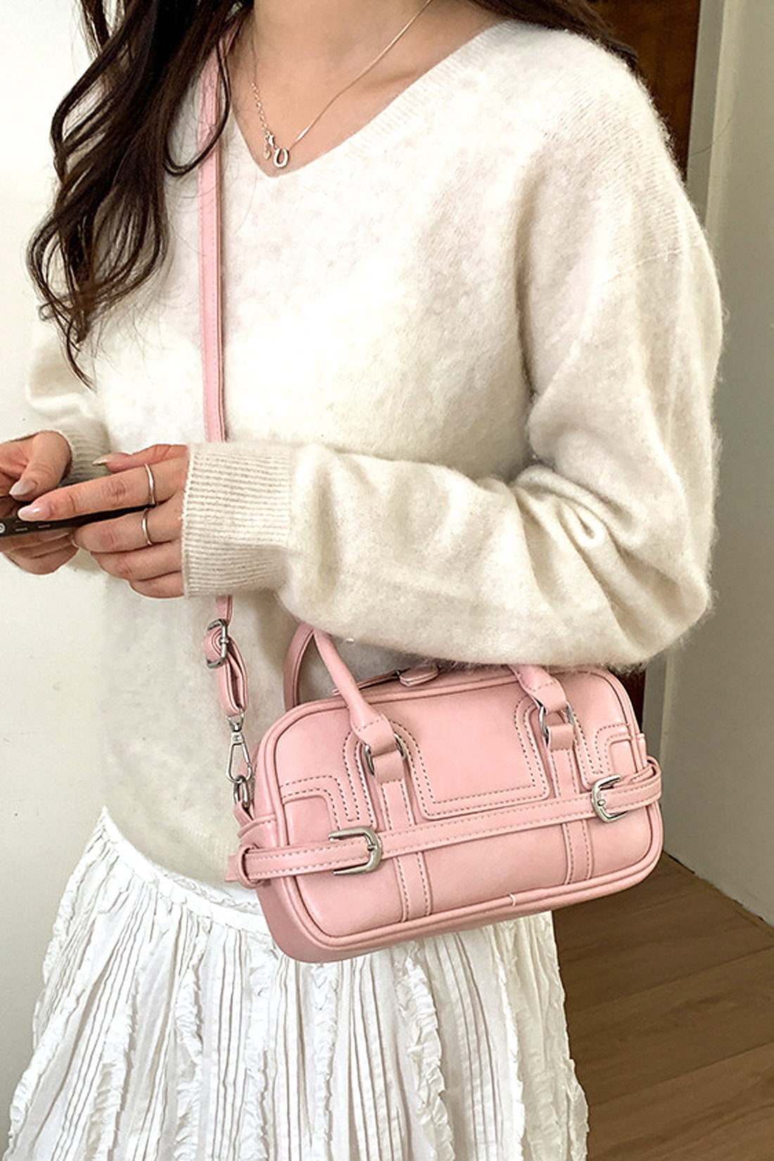 Pink Barrel Satchel handbag With Shoulder Strap, Image 1 of 2