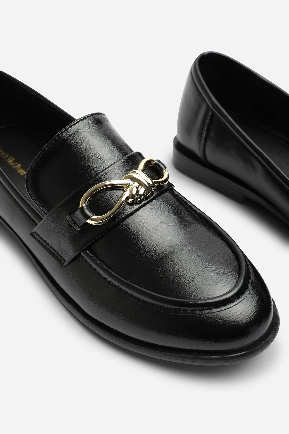 Black Freyja Knot Trim Hardware Detail Flat Loafers, Image 5 of 6