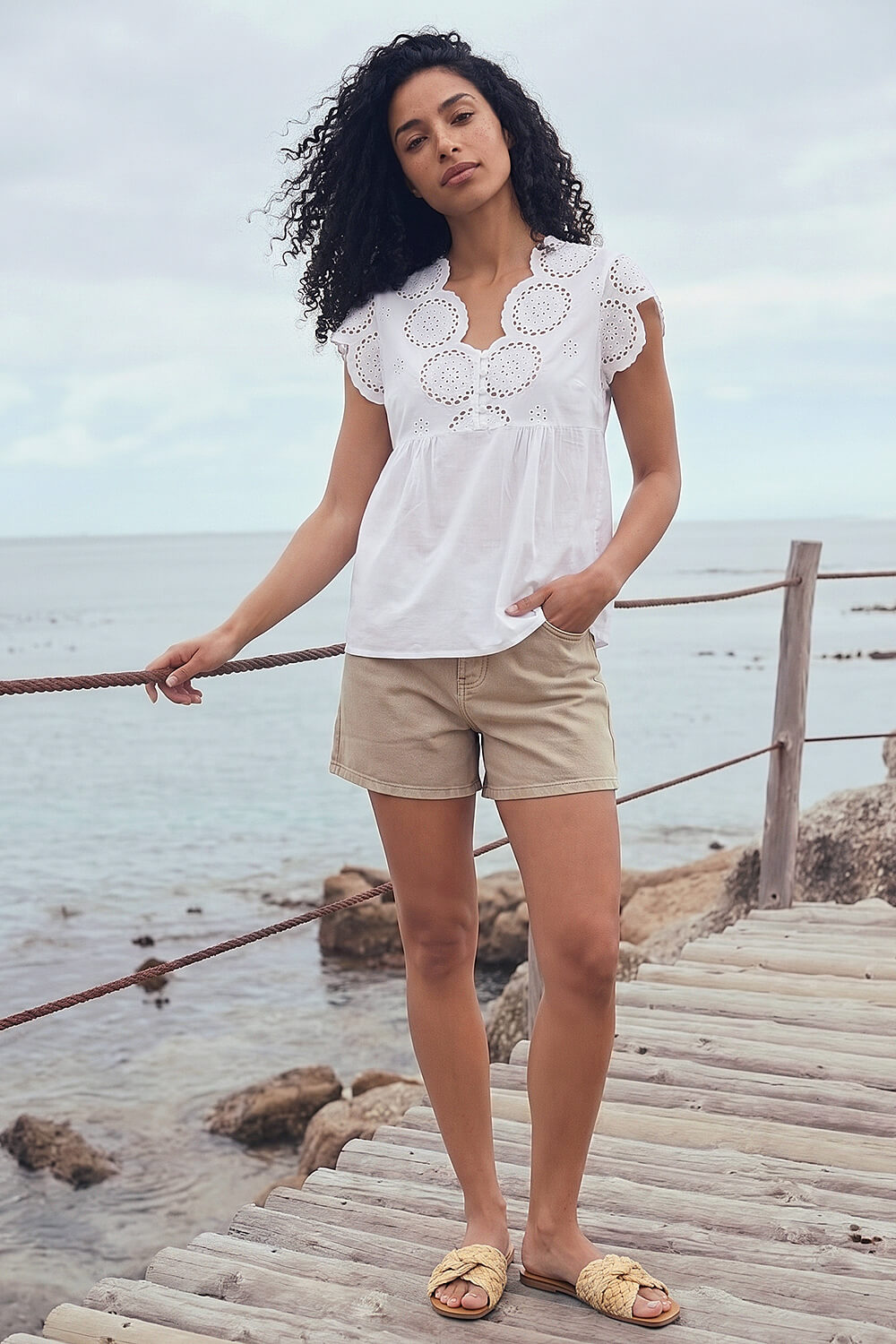 Ivory  Broidery Buttoned Top, Image 3 of 4