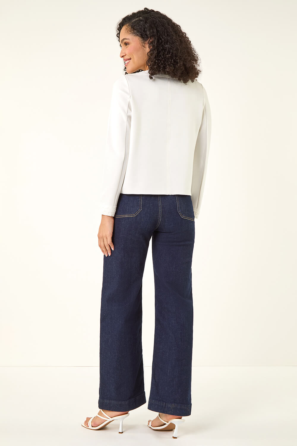 Ivory Beaded Trim Open Jacket, Image 4 of 5