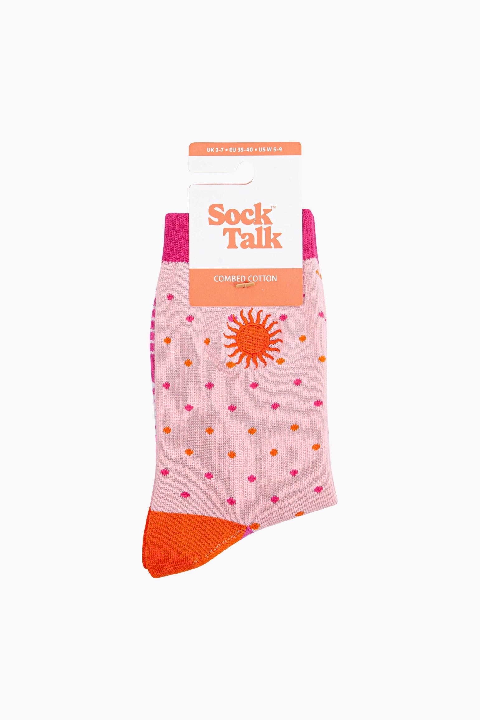 Pink Embroidered Sun Spotted Combed Cotton Socks, Image 4 of 4