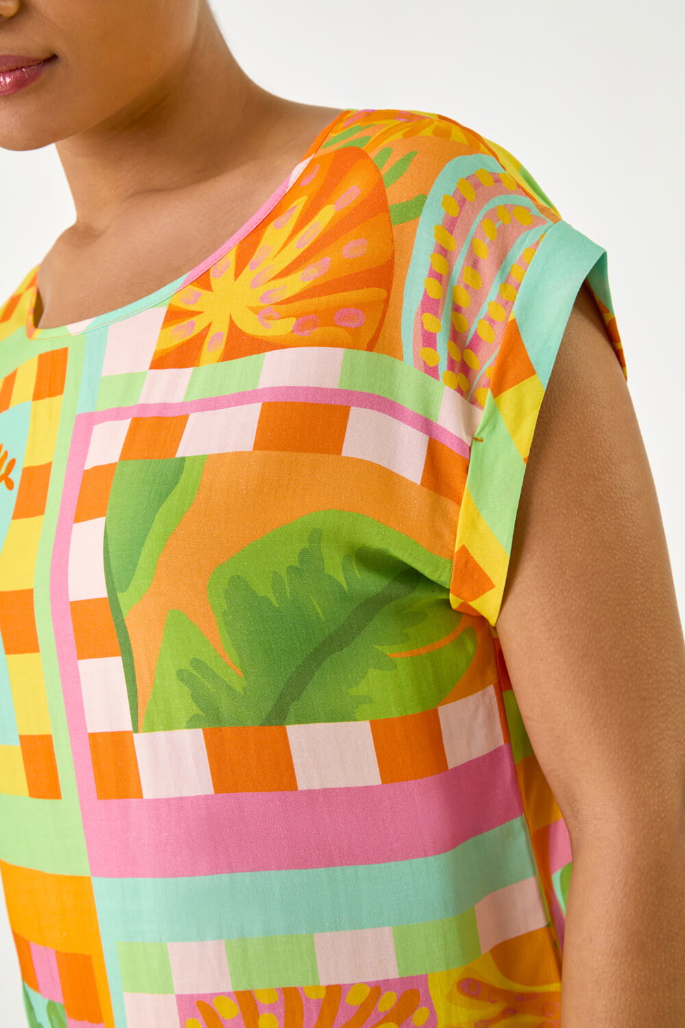 Orange Abstract Print Shell Top, Image 6 of 5