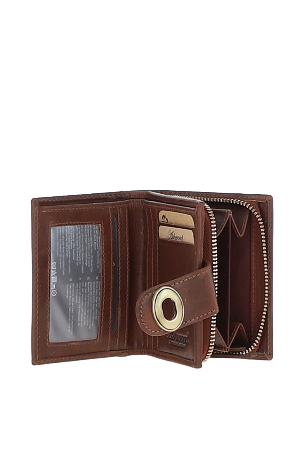 Brown Real Leather Purse with Turnlock & Zip Pocket, Image 2 of 3