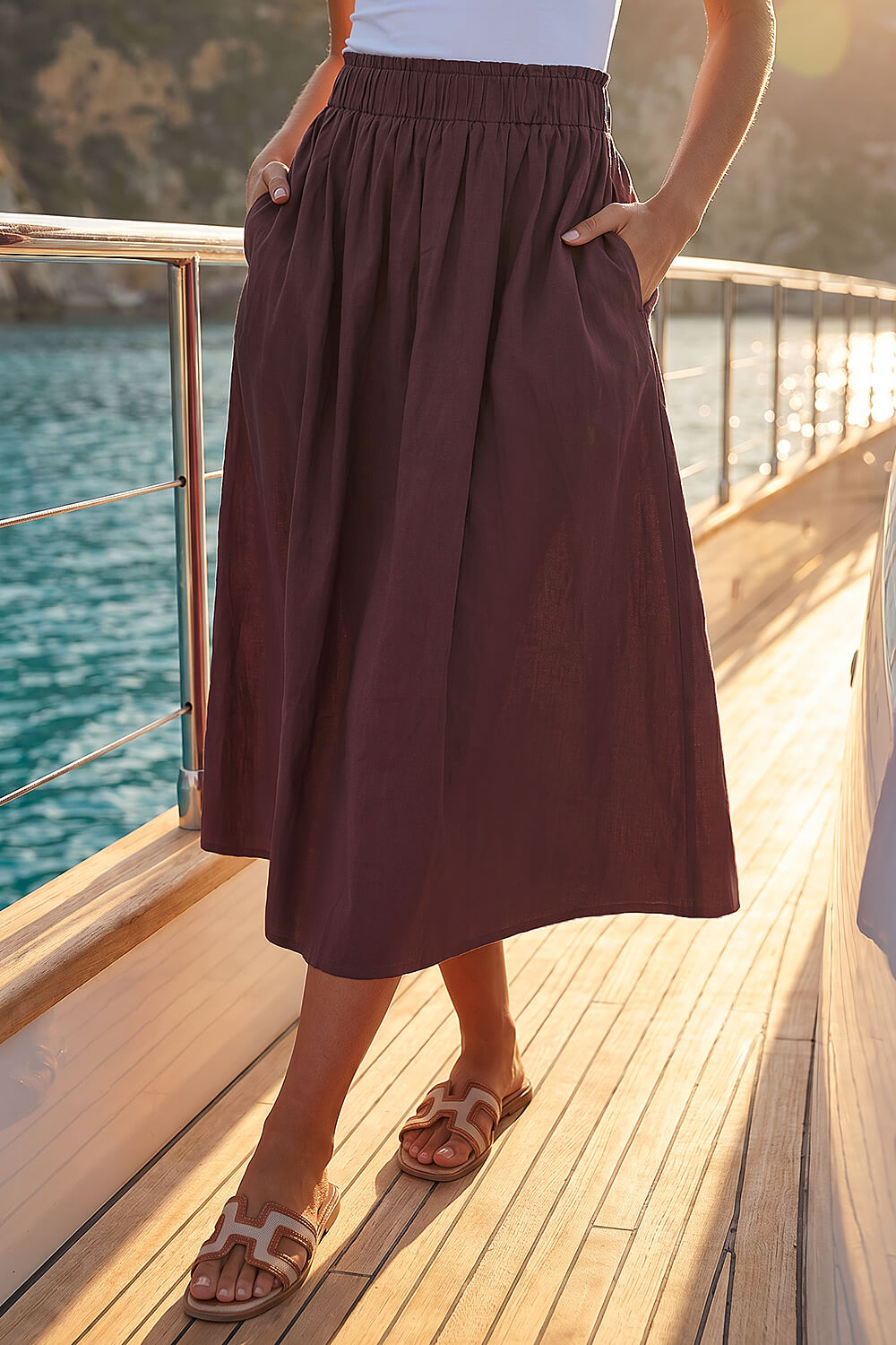 Purple Dusk Cotton Poplin Midi Skirt , Image 1 of 5