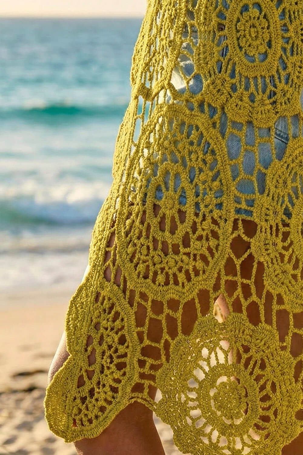 Olive Crochet Longline Knit Cardigan, Image 5 of 4