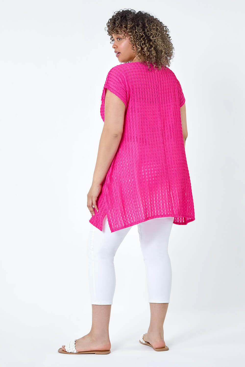 Pink Curve Textured Short Sleeve T-Shirt, Image 4 of 5